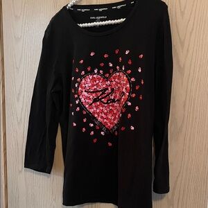 Karl Lagerfeld Black Pj Tee with Heart Design